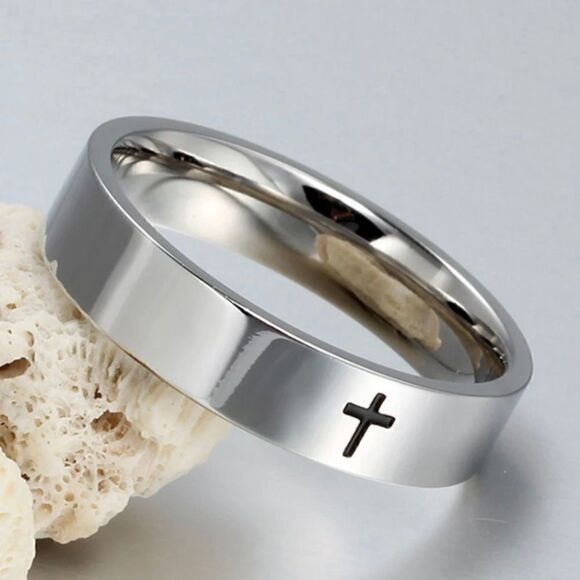 Men's Stainless Steel Black Easter Cross Ring - Picture 2 of 10